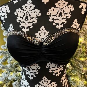 Victoria's Secret Black Strapless Bikini Top with Gold Accents 36D